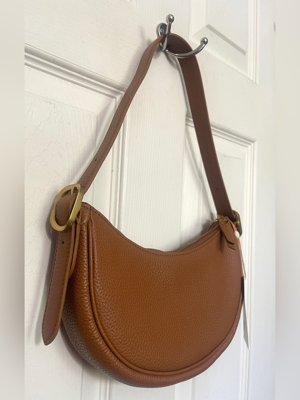 Quince Italian Leather Mini Crescent Shoulder Bag Brown Cognac Dustbag NWT - Picture 12 of 14